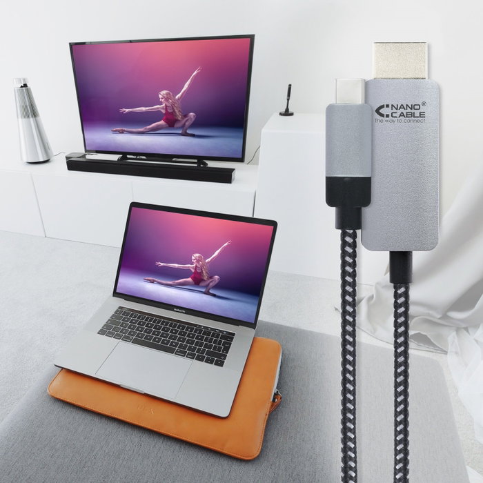 Nanocable 10.15.5102 Cable Conversor USB Tipo C a HDMI, 1,8 m, Negro